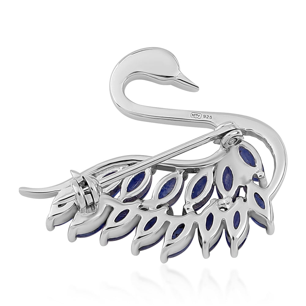 925 / 1000 Sterlingové Stříbro Brož s Modrým Safírem a Bílým Topazem 2 