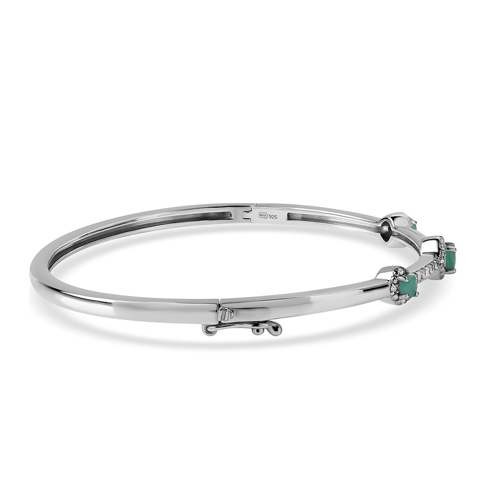 925 / 1000 Sterlingové Stříbro Náramek s Brazilským Smaragdem a Bílým Topazem
