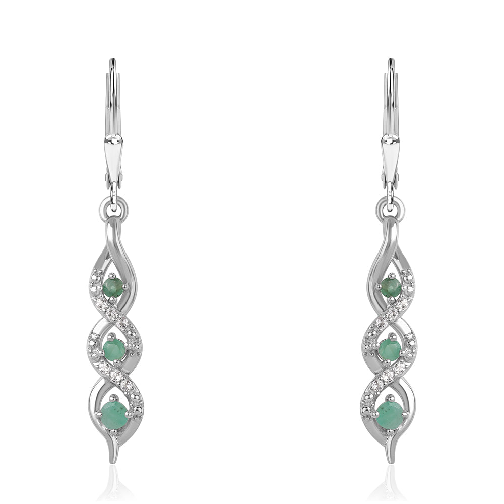 925 / 1000 Sterlingové Stříbro Náušnice s Brazilským Smaragdem a Bílým Topazem