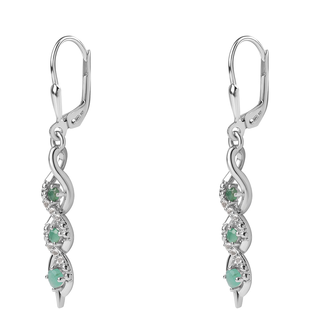 925 / 1000 Sterlingové Stříbro Náušnice s Brazilským Smaragdem a Bílým Topazem