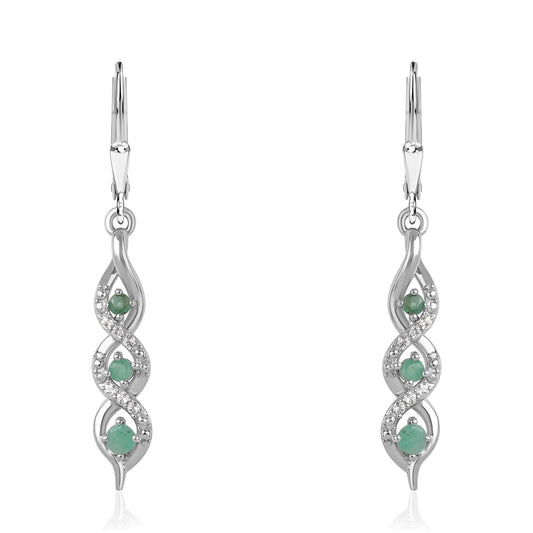 925 / 1000 Sterlingové Stříbro Náušnice s Brazilským Smaragdem a Bílým Topazem