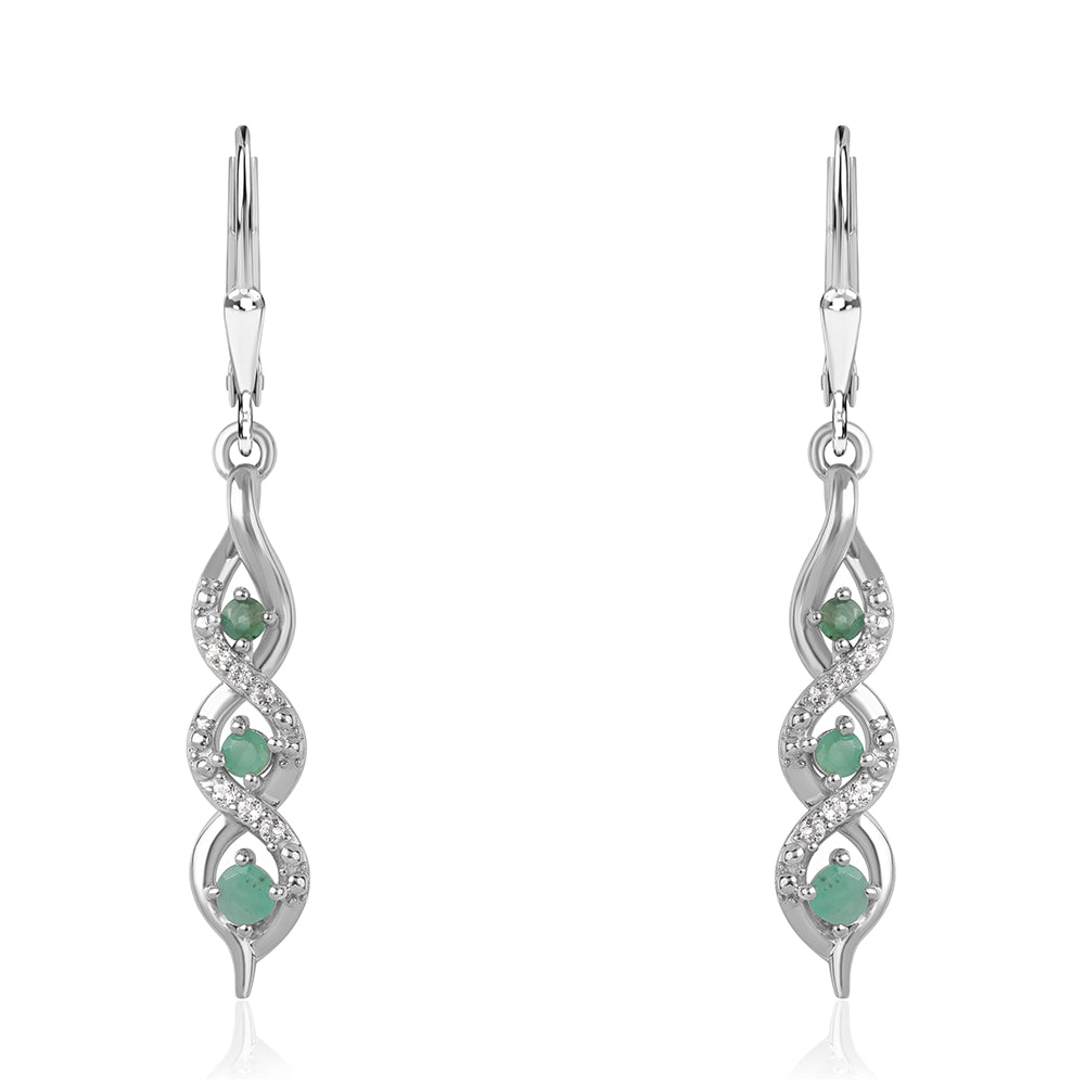 925 / 1000 Sterlingové Stříbro Náušnice s Brazilským Smaragdem a Bílým Topazem 6 