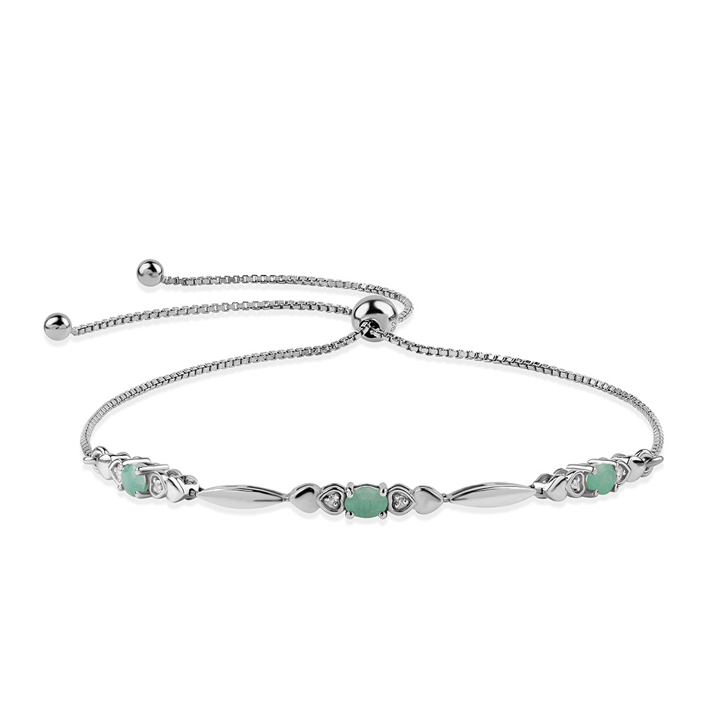 925 / 1000 Sterlingové Stříbro Náramek s Brazilským Smaragdem a Bílým Topazem