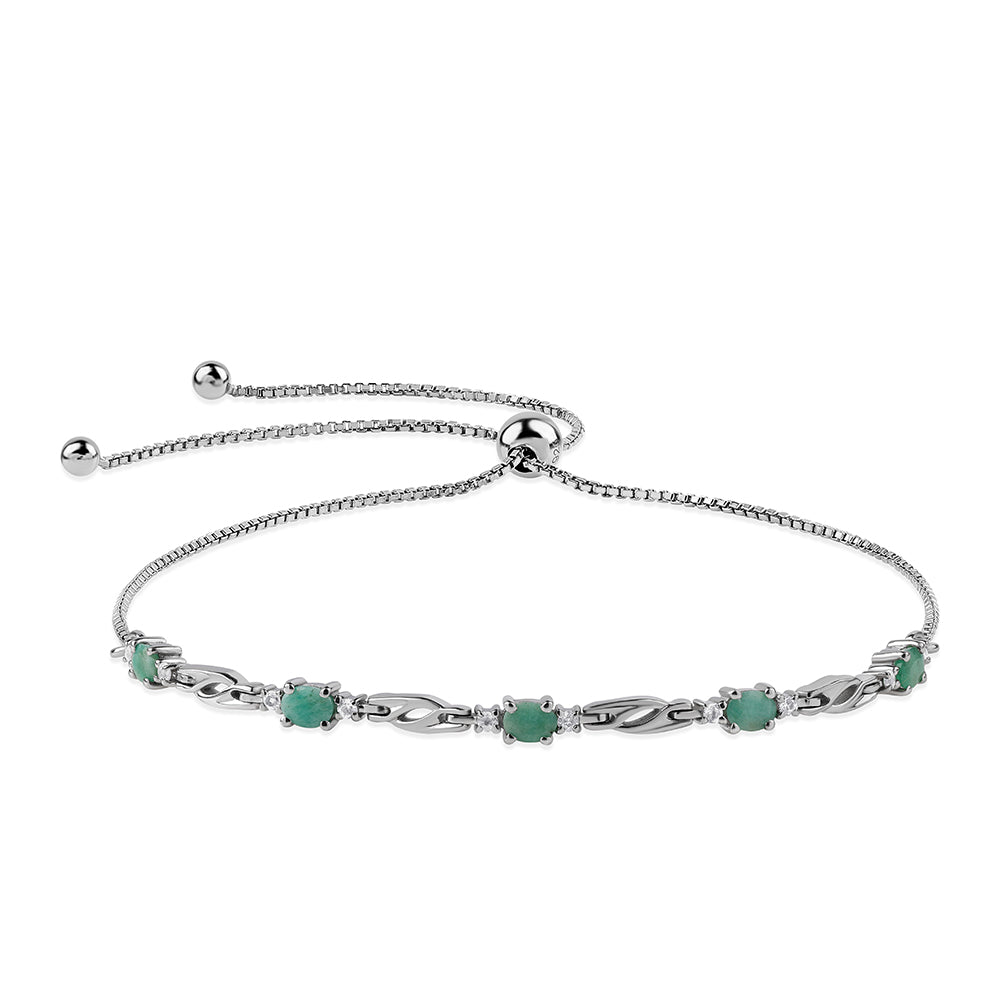 925 / 1000 Sterlingové Stříbro Náramek s Brazilským Smaragdem a Bílým Topazem