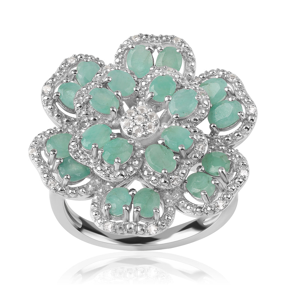 925 / 1000 Sterlingové Stříbro Prsten s Brazilským Smaragdem a Bílým Topazem 2 