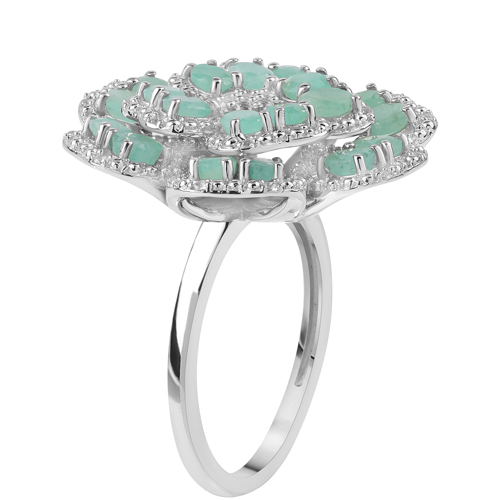 925 / 1000 Sterlingové Stříbro Prsten s Brazilským Smaragdem a Bílým Topazem