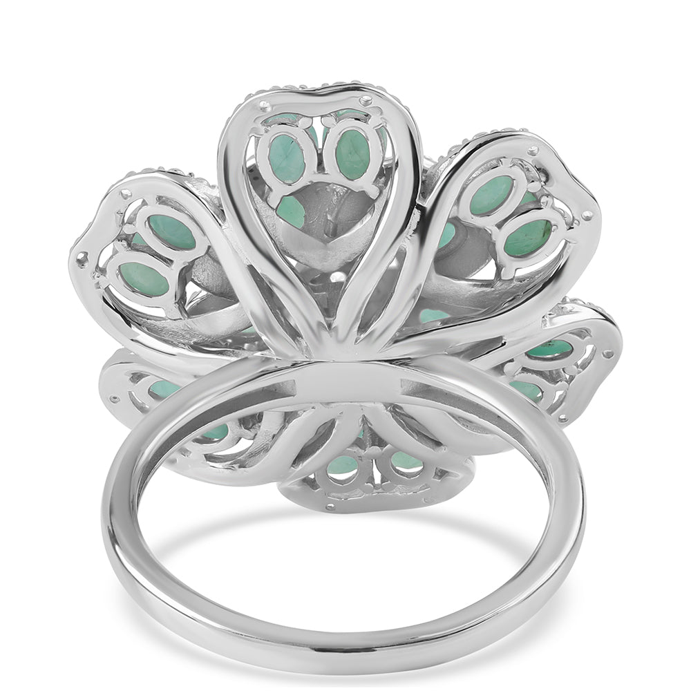 925 / 1000 Sterlingové Stříbro Prsten s Brazilským Smaragdem a Bílým Topazem