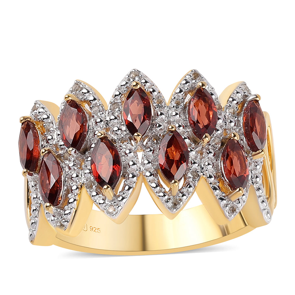 Pozlacený Stříbrný Prsten s Bartonským Granátem a Bílým Topazem 1 