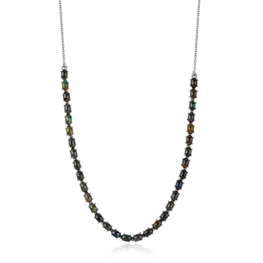 925 / 1000 Sterlingové Stříbro Náhrdelník s Půlnočně Černým Etiopským Opálem z Lega Dembi