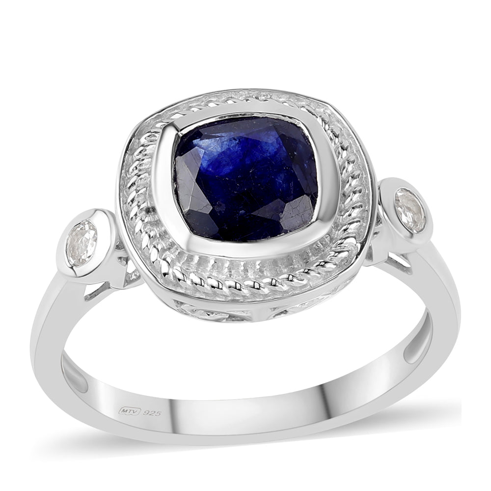 925 / 1000 Sterlingové Stříbro Prsten s Australským Modrým Safírem a Bílým Topazem