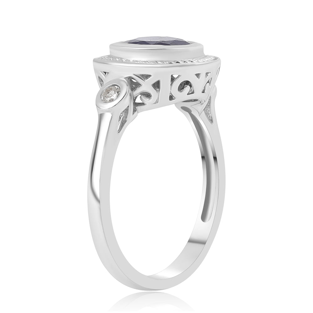 925 / 1000 Sterlingové Stříbro Prsten s Australským Modrým Safírem a Bílým Topazem