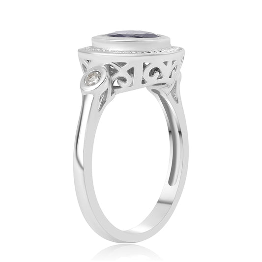 925 / 1000 Sterlingové Stříbro Prsten s Australským Modrým Safírem a Bílým Topazem