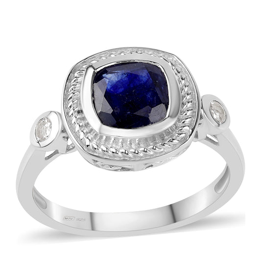 925 / 1000 Sterlingové Stříbro Prsten s Australským Modrým Safírem a Bílým Topazem