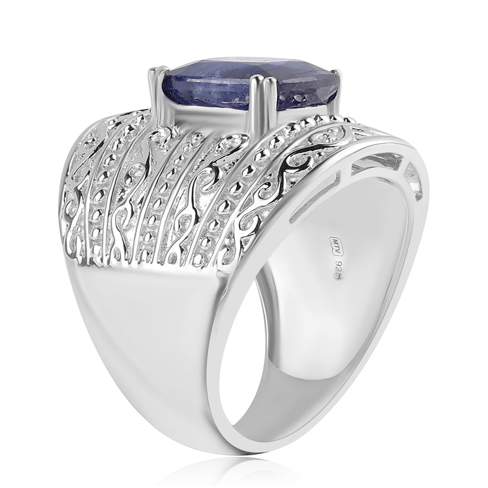 925 / 1000 Sterlingové Stříbro Prsten s Australským Modrým Safírem