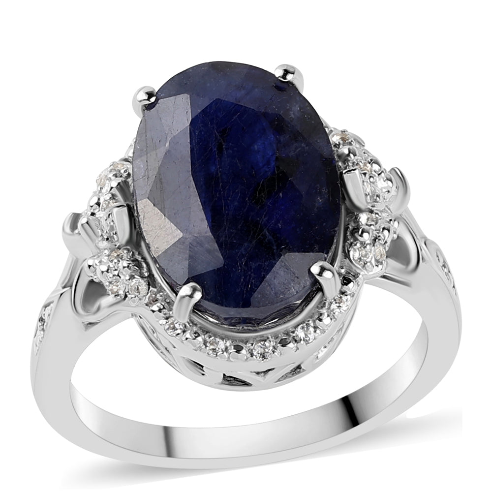 925 / 1000 Sterlingové Stříbro Prsten s Australským Modrým Safírem a Bílým Topazem 1 