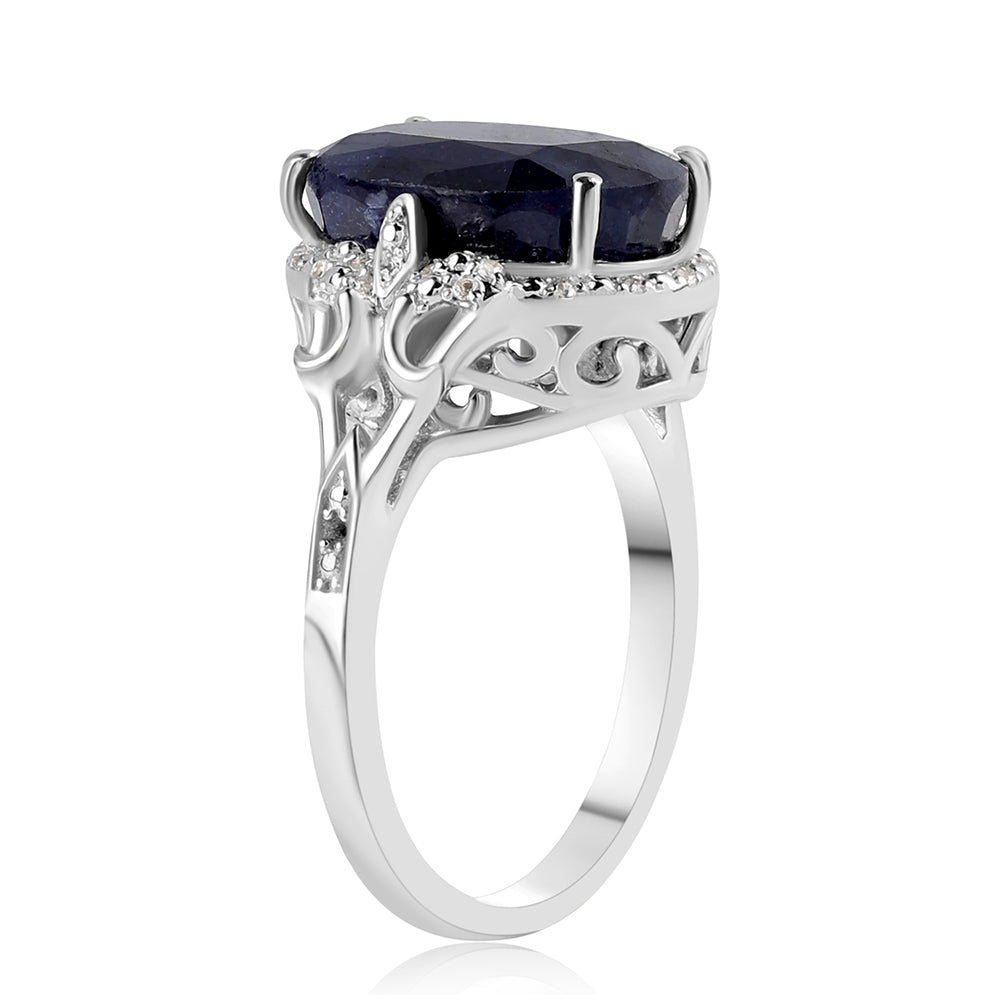 925 / 1000 Sterlingové Stříbro Prsten s Australským Modrým Safírem a Bílým Topazem 2 