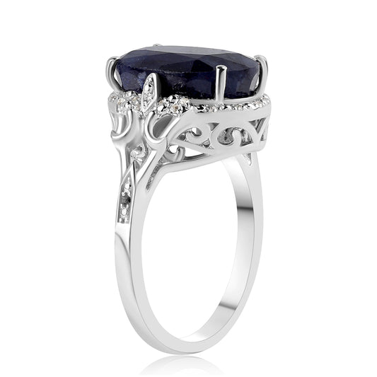 925 / 1000 Sterlingové Stříbro Prsten s Australským Modrým Safírem a Bílým Topazem