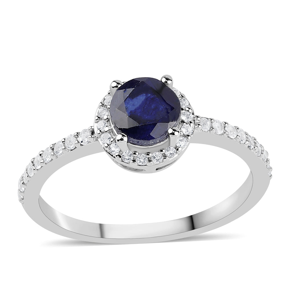 925 / 1000 Sterlingové Stříbro Prsten s Australským Modrým Safírem a Bílým Topazem 1 