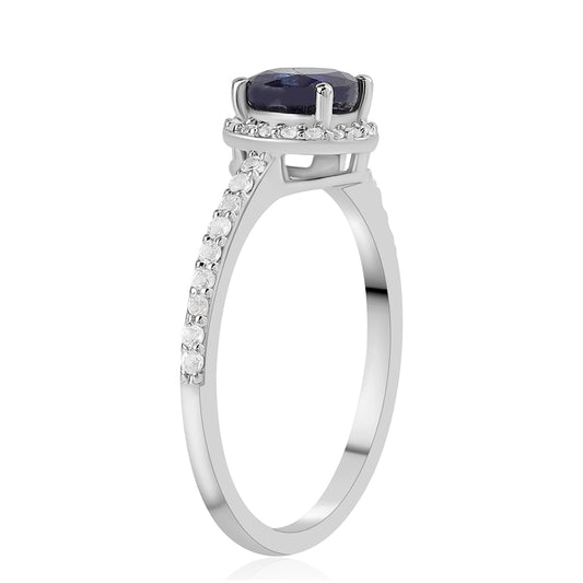 925 / 1000 Sterlingové Stříbro Prsten s Australským Modrým Safírem a Bílým Topazem