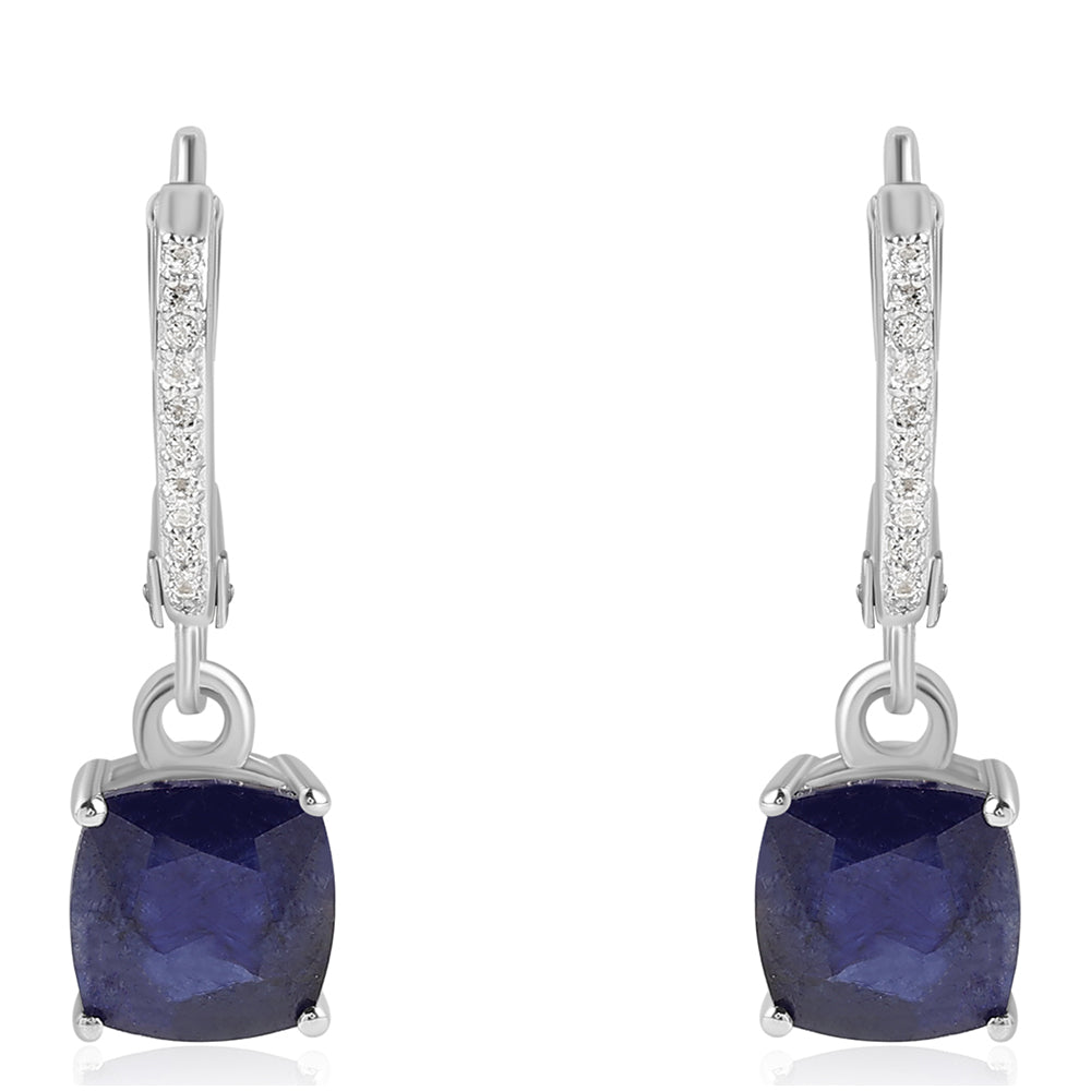 925 / 1000 Sterlingové Stříbro Náušnice s Australským Modrým Safírem a Bílým Topazem