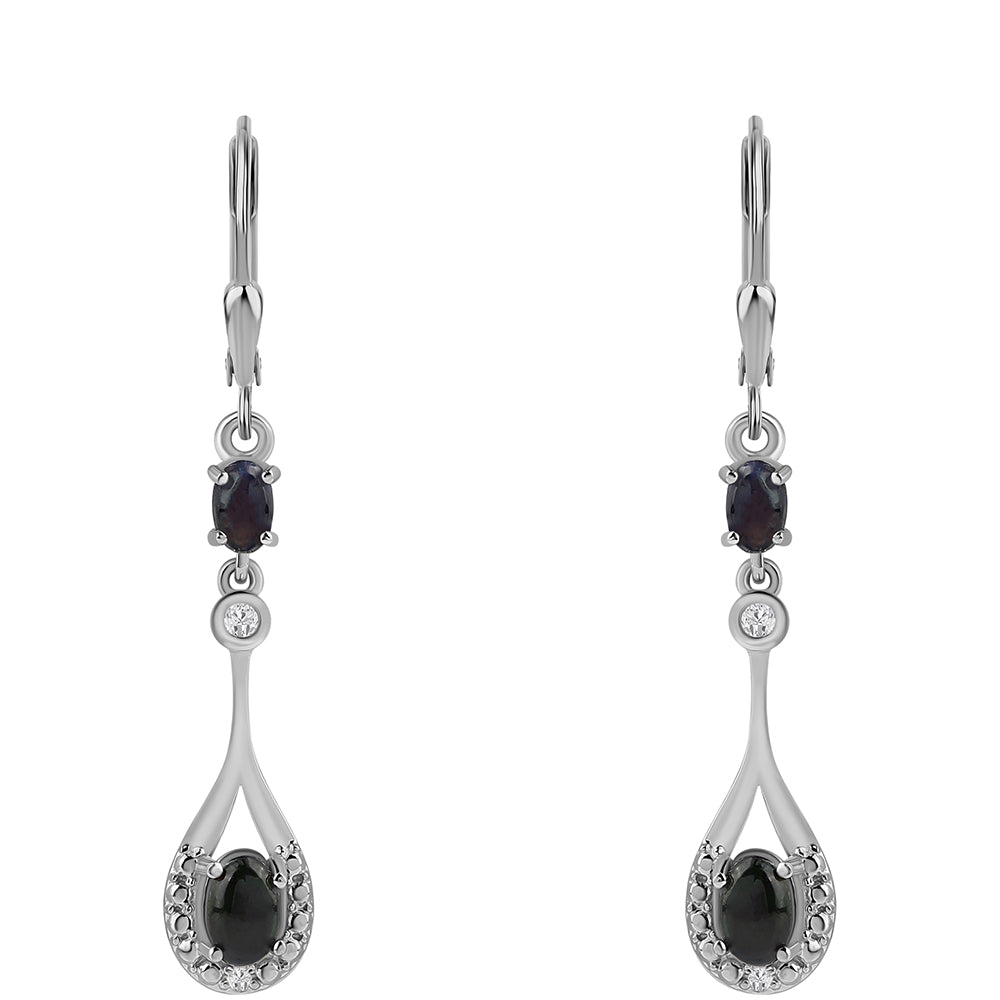 925 / 1000 Sterlingové Stříbro Náušnice s Půlnočně Černým Etiopským Opálem z Lega Dembi a Bílým Topazem 1 