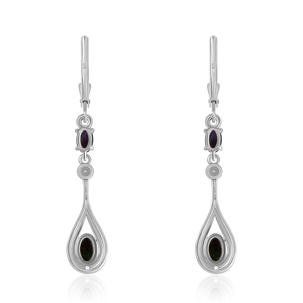 925 / 1000 Sterlingové Stříbro Náušnice s Půlnočně Černým Etiopským Opálem z Lega Dembi a Bílým Topazem 3 