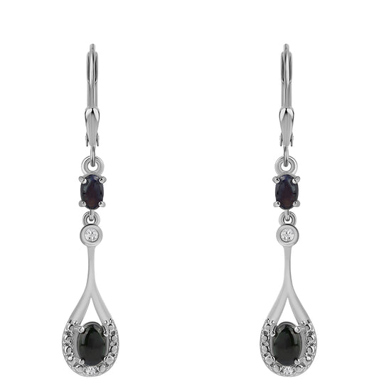 925 / 1000 Sterlingové Stříbro Náušnice s Půlnočně Černým Etiopským Opálem z Lega Dembi a Bílým Topazem