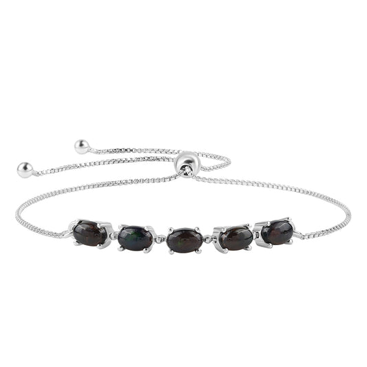 925 / 1000 Sterlingové Stříbro Náramek s Půlnočně Černým Etiopským Opálem z Lega Dembi