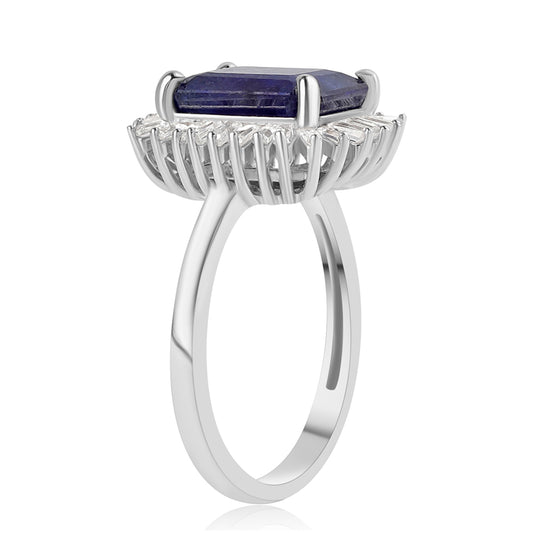 925 / 1000 Sterlingové Stříbro Prsten s Australským Modrým Safírem a Bílým Topazem