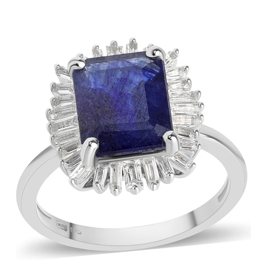 925 / 1000 Sterlingové Stříbro Prsten s Australským Modrým Safírem a Bílým Topazem