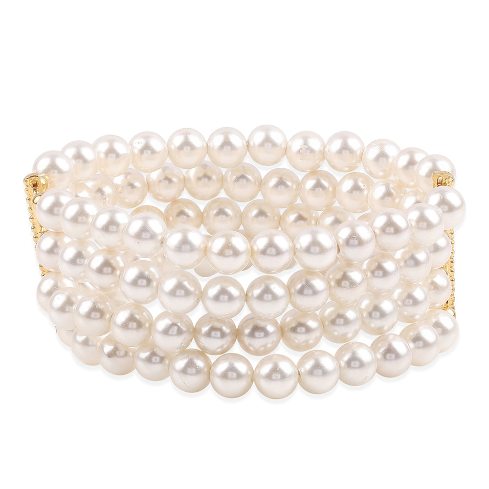 Pozlacený Stříbrný Náramek s Bílou Sladkovodní Perlou 1 