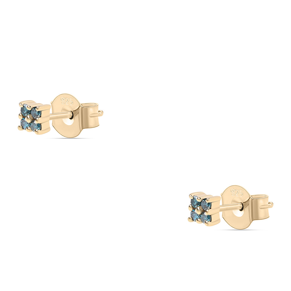 Pozlacené Stříbrné Náušnice s Modrým Diamantem 3 