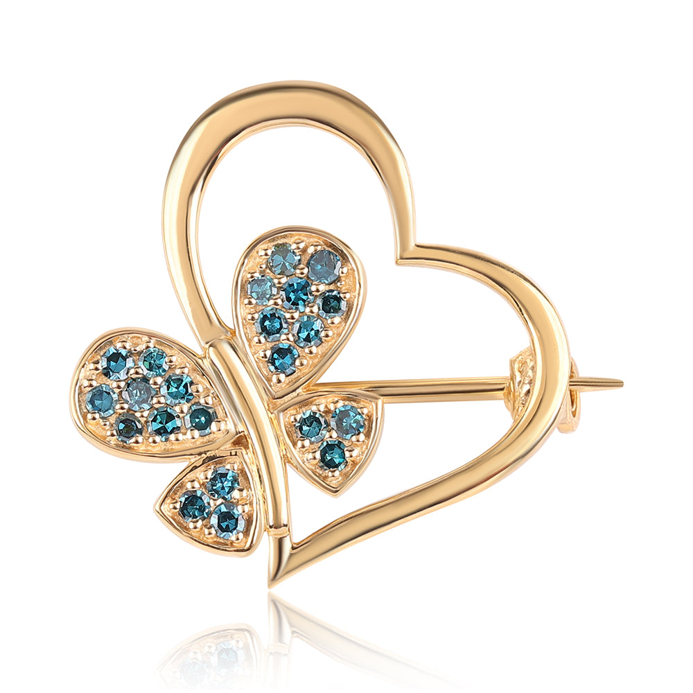 Pozlacené Stříbro 925/1000 - Brož s Modrým Diamantem - Karátové číslo: 0.25. přibližná hmotnost: 2.24 gramů 1 