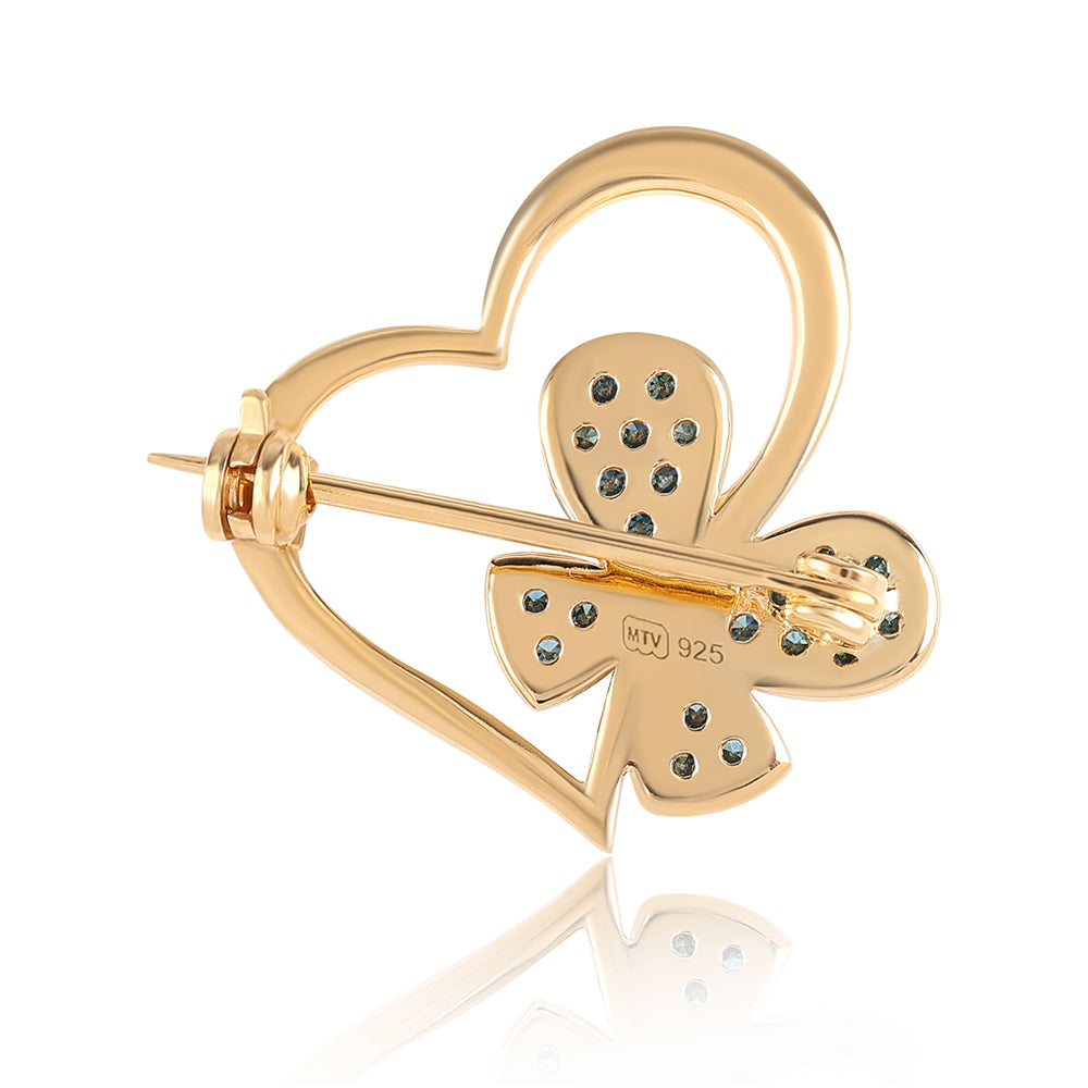 Pozlacené Stříbro 925/1000 - Brož s Modrým Diamantem - Karátové číslo: 0.25. přibližná hmotnost: 2.24 gramů