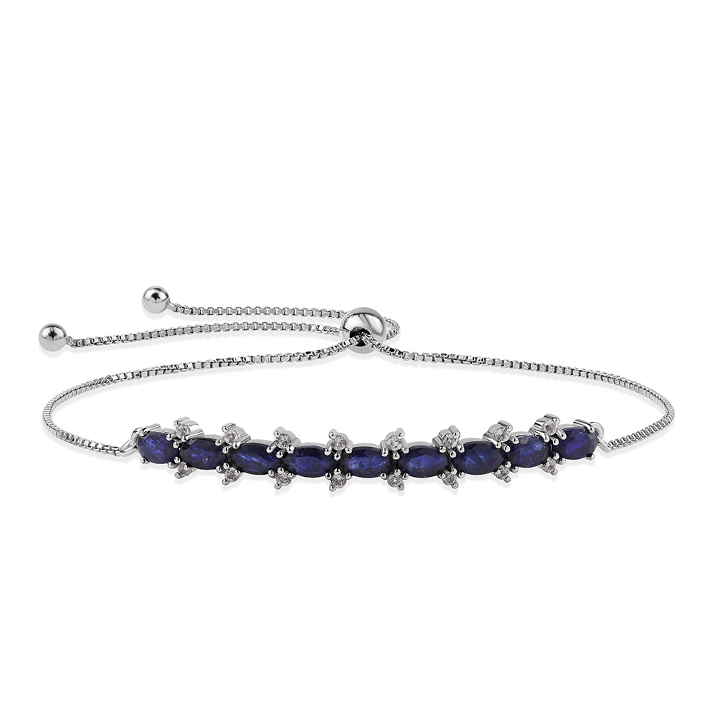 925 / 1000 Sterlingové Stříbro Náramek s Australským Modrým Safírem a Bílým Topazem