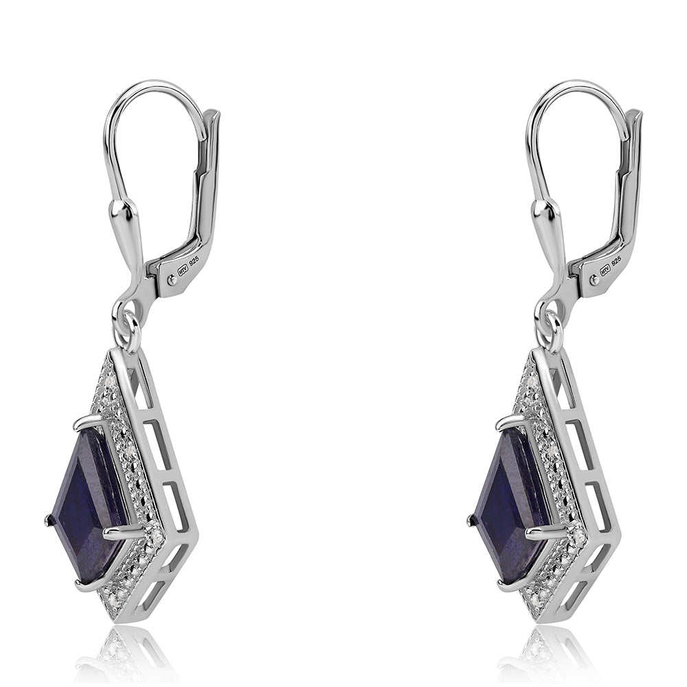 925 / 1000 Sterlingové Stříbro Náušnice s Australským Modrým Safírem a Bílým Topazem