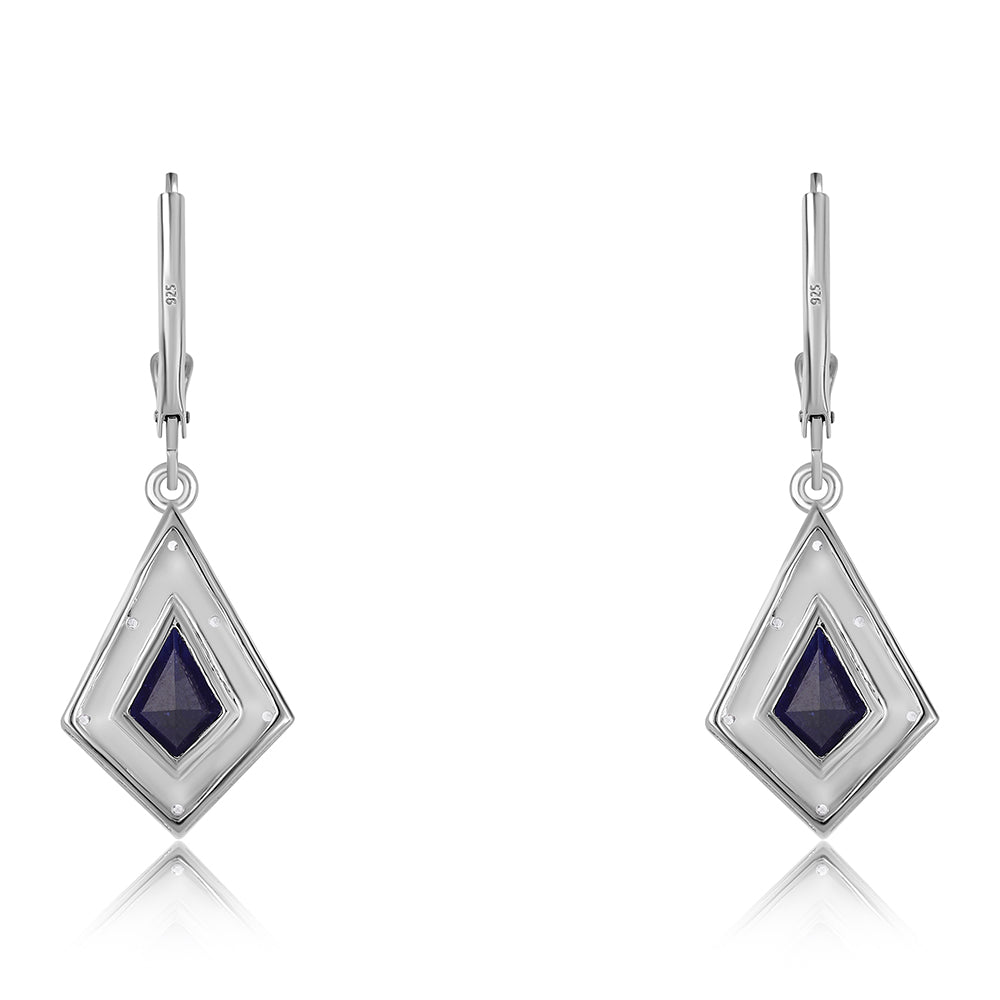 925 / 1000 Sterlingové Stříbro Náušnice s Australským Modrým Safírem a Bílým Topazem