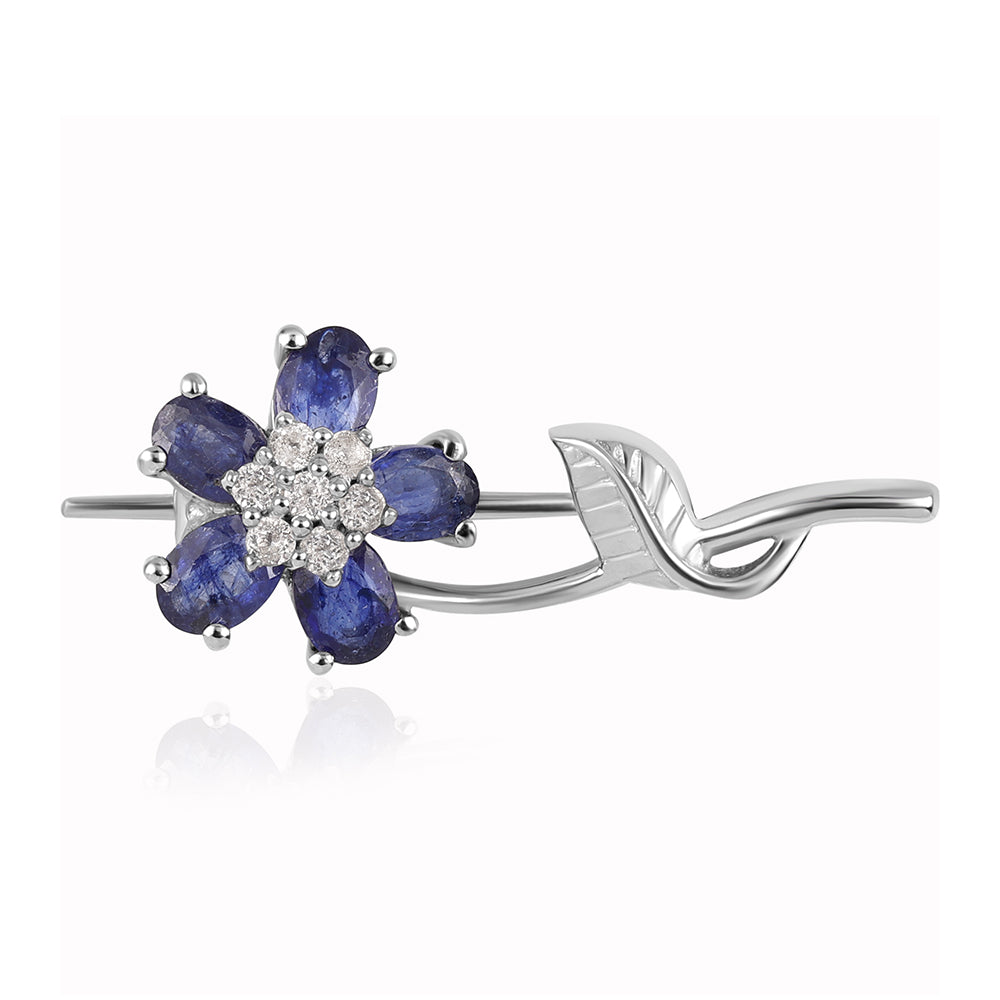 925 / 1000 Sterlingové Stříbro Brož s Australským Modrým Safírem a Bílým Topazem 1 