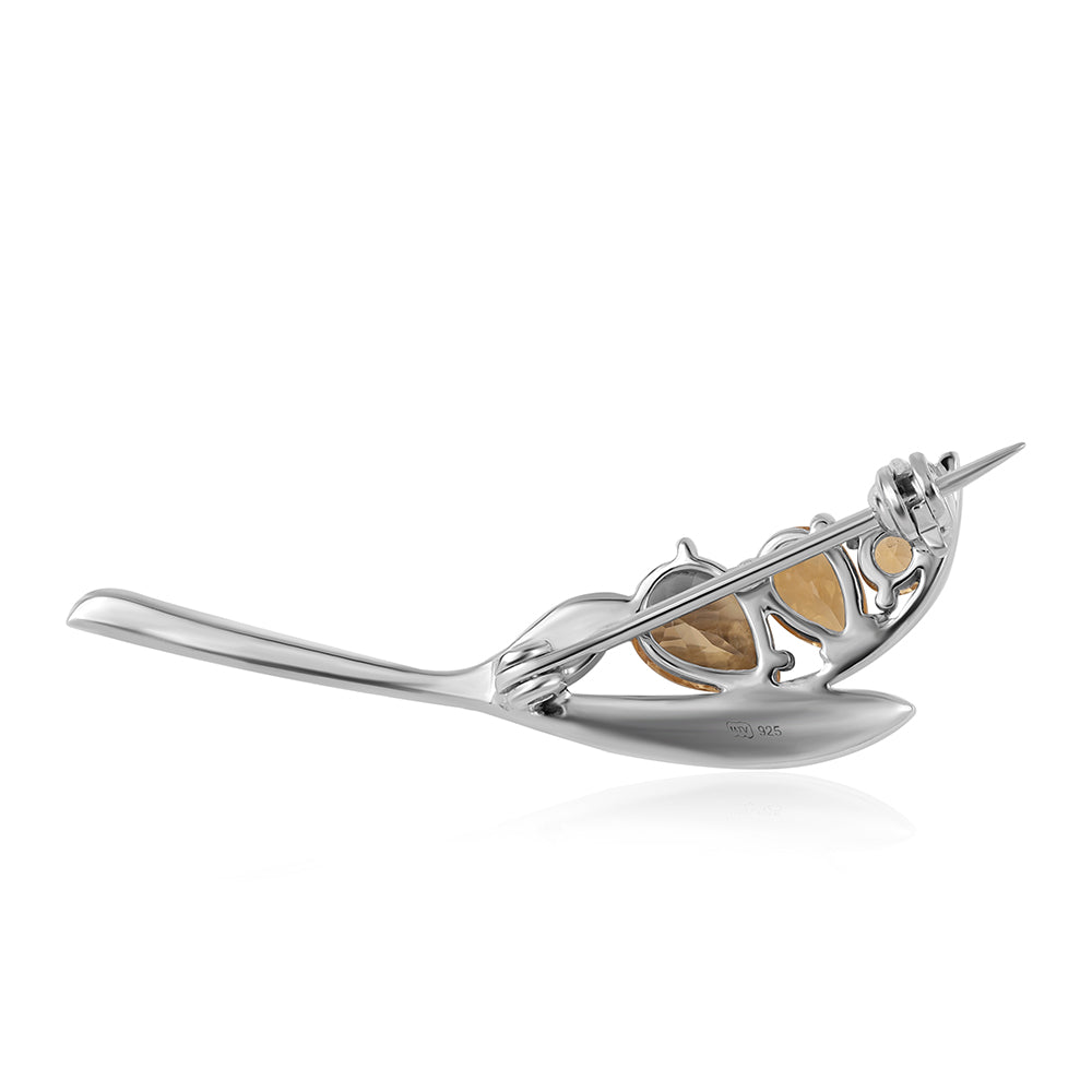 925 / 1000 Sterlingové Stříbro Brož s Brazilským Citrínem tř.AA