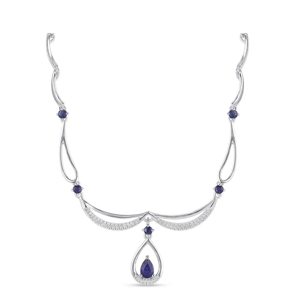 925 / 1000 Sterlingové Stříbro Náhrdelník s Australským Modrým Safírem 1 