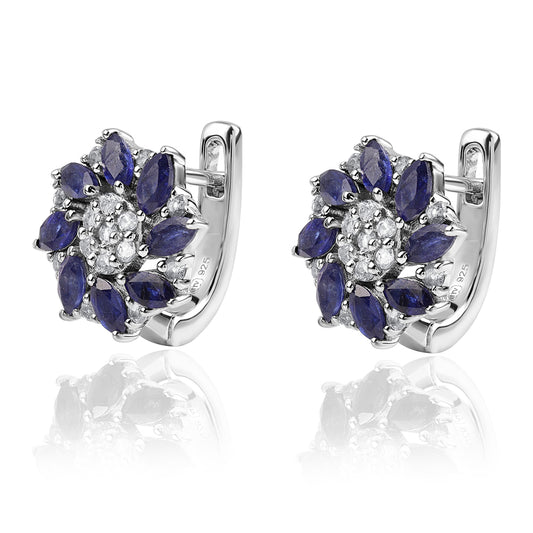 925 / 1000 Sterlingové Stříbro Náušnice s Australským Modrým Safírem a Bílým Topazem