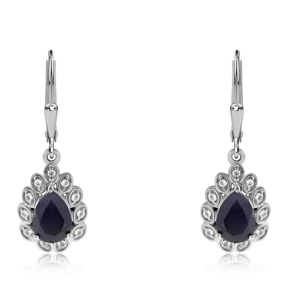 925 / 1000 Sterlingové Stříbro Náušnice s Australským Modrým Safírem a Bílým Topazem 2 