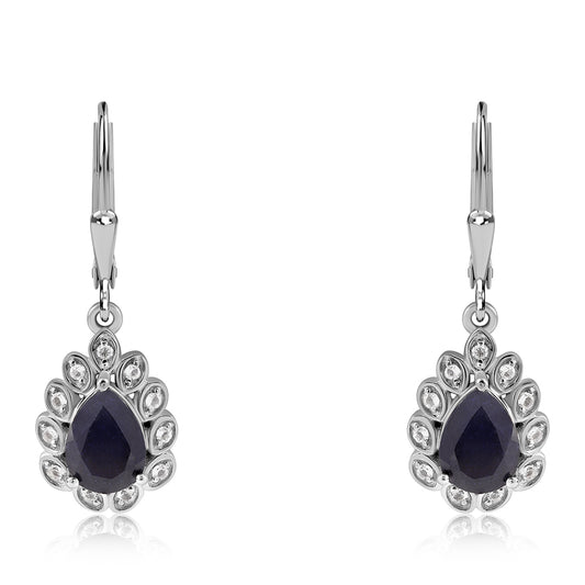 925 / 1000 Sterlingové Stříbro Náušnice s Australským Modrým Safírem a Bílým Topazem