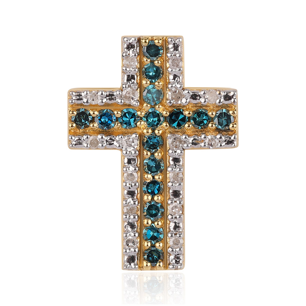Kříž Pozlacený Stříbrný Přívěsek s Modrým Diamantem a Bílým Diamantem 1 