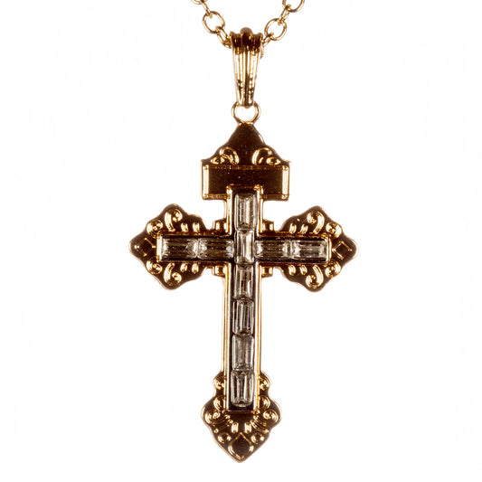 Kříž Pozlacený Slitinový Přívěsek s Bílým Emporia® Křišťálem