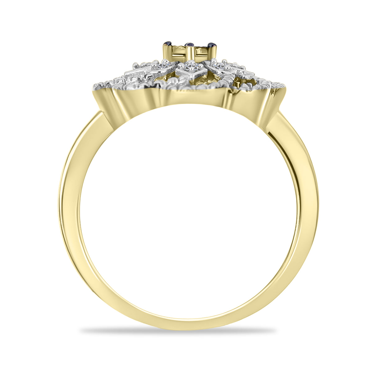 Pozlacené Stříbro 925/1000 - Prsten se Zeleným Diamantem a Bílým Diamantem - Karátové číslo: 0.09. přibližná hmotnost: 3.42 gramů 2 