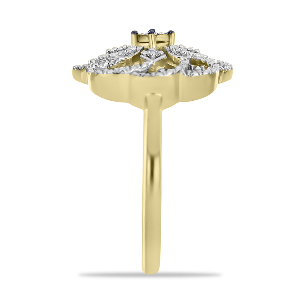 Pozlacené Stříbro 925/1000 - Prsten se Zeleným Diamantem a Bílým Diamantem - Karátové číslo: 0.09. přibližná hmotnost: 3.42 gramů