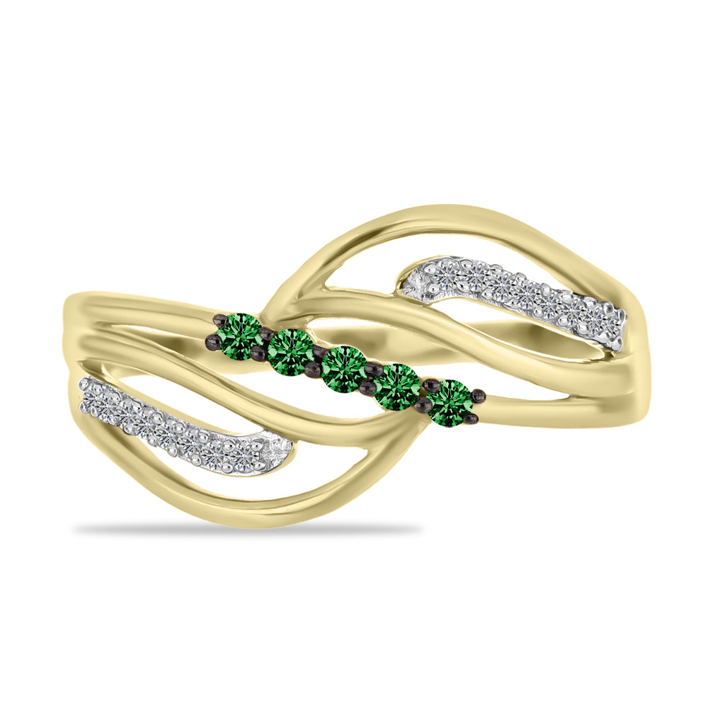 Pozlacené Stříbro 925/1000 - Prsten se Zeleným Diamantem a Bílým Diamantem - Karátové číslo: 0.24. přibližná hmotnost: 3.19 gramů 1 