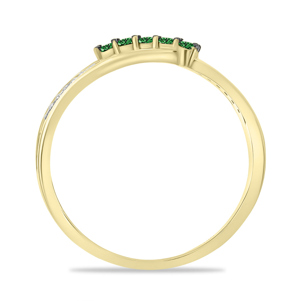 Pozlacené Stříbro 925/1000 - Prsten se Zeleným Diamantem a Bílým Diamantem - Karátové číslo: 0.24. přibližná hmotnost: 3.19 gramů 2 