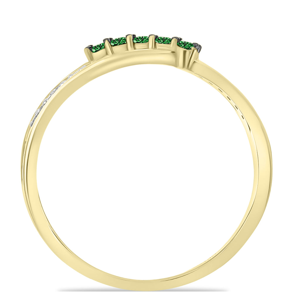 Pozlacené Stříbro 925/1000 - Prsten se Zeleným Diamantem a Bílým Diamantem - Karátové číslo: 0.24. přibližná hmotnost: 3.19 gramů 6 